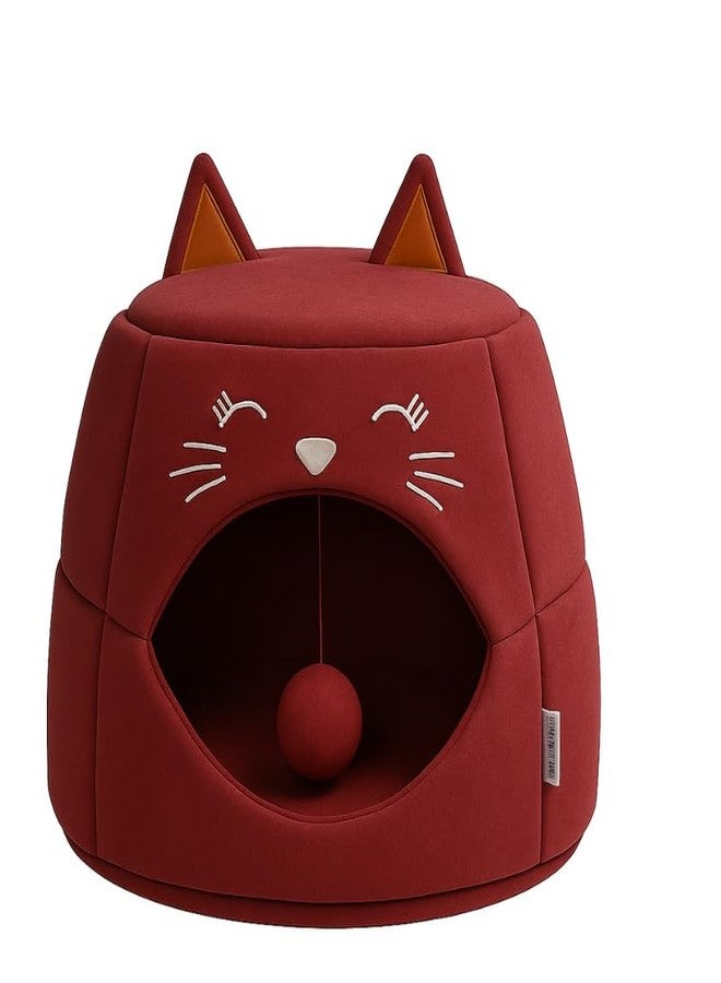 KittuPet Covered Bed for Indoor Outdoor Cats Calming Down, Burrowing Cat Small Dog Bed with Large Hood for Anti Anxiety, Non-Slip Plush Faux Fur Nest with Ceiling Kitten Puppy Pet Bed